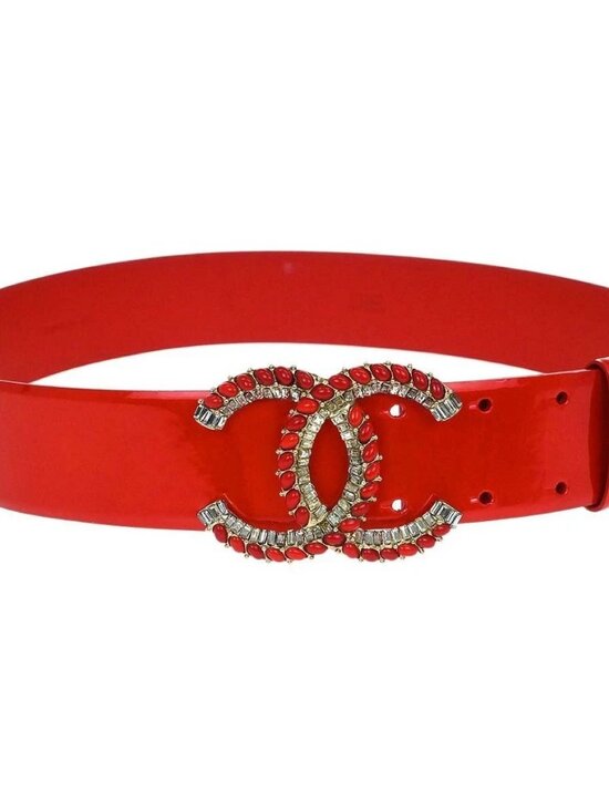 Chanel Belt Red Patent Leather Rhinestone main image 11
